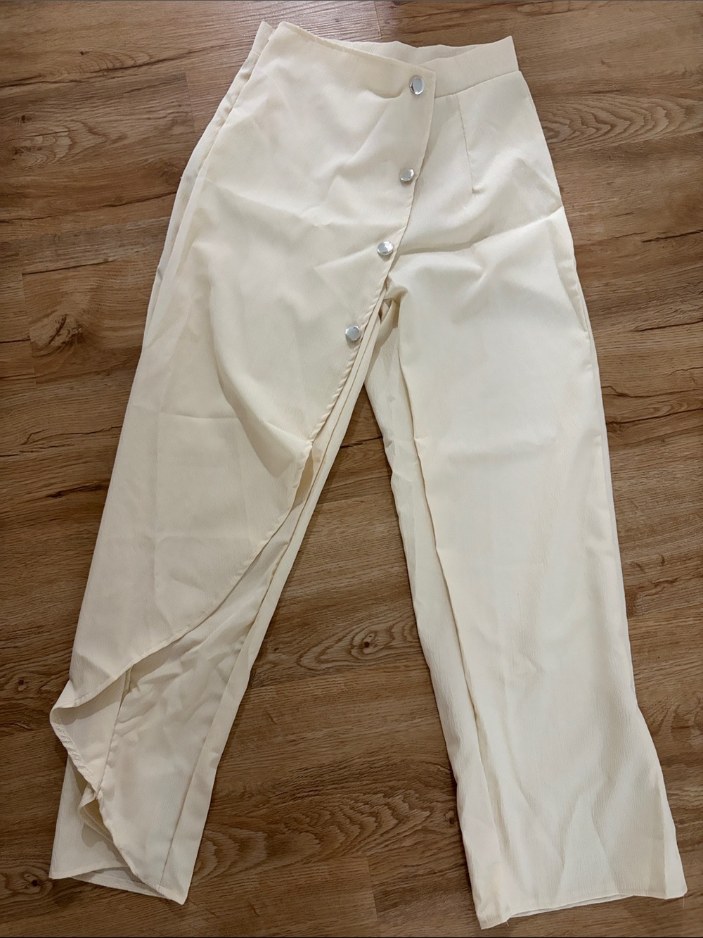 Cream Button-Front Draped Pants
